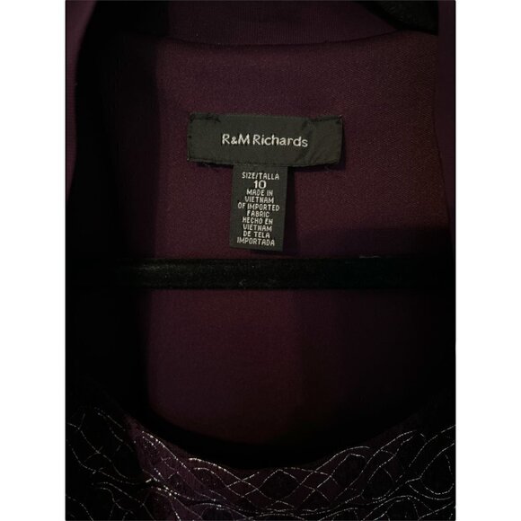 R&M Richards Deep Plum Maroon Elegant Flowy Sheath Dress Silver Embroidery Sz 10 - Picture 2 of 7